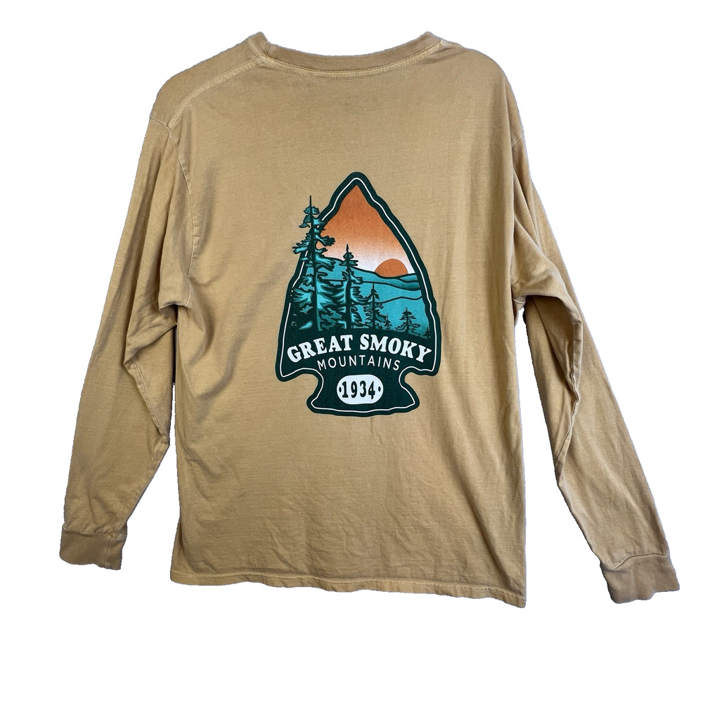 Great Smoky Mountains 1934 T Shirt tgt Unisex M Gold Long Sleeves Hiking GORP